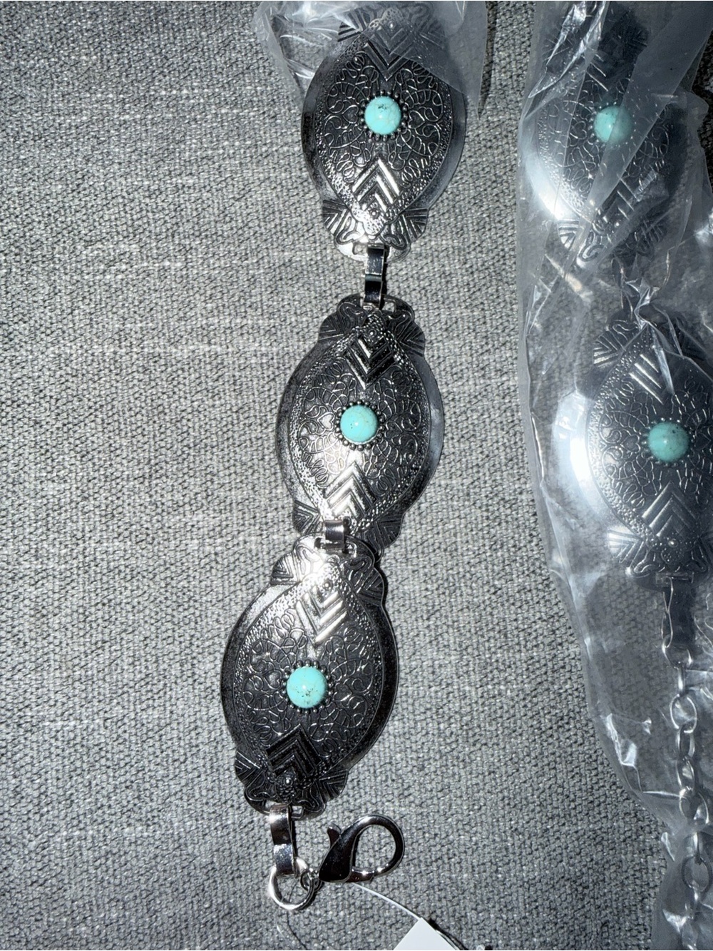Boho Style Chain Belt with Turquoise Accents, Silver Tone - Picture 3 of 6